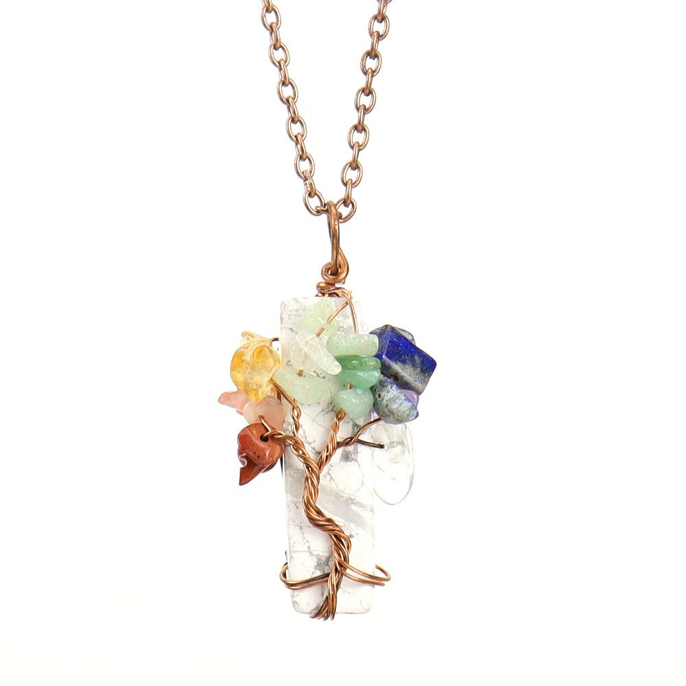 Natural Stone Irregular Crystal Strip Amethyst Tree Of Life Gravel Pendant Necklace N672