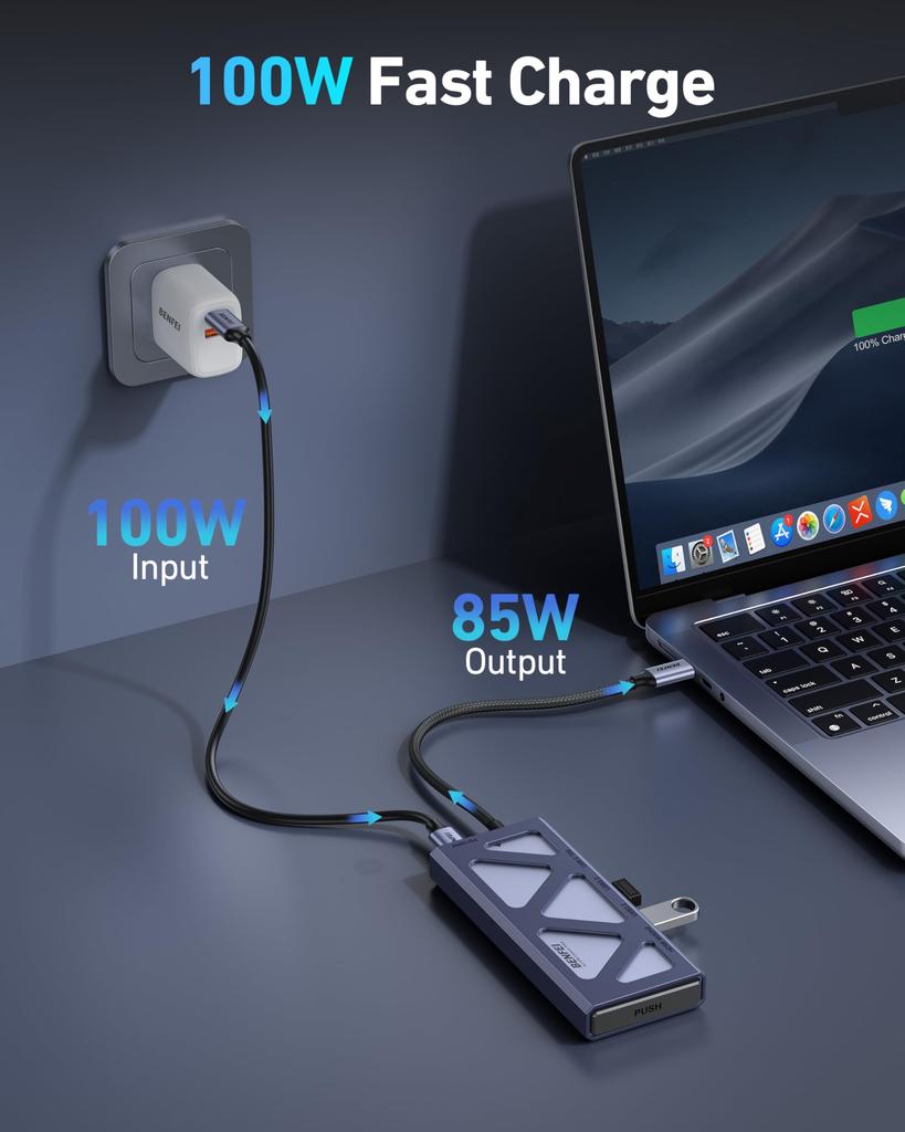 BENFEI USB C Hub with NVMe SSD 10Gbps USB Ports 1 100W and HDMI Support Compatible with MacBook iPad Dell and Surface Pro 6-in-1 M.2 Enclosure, 3.2 (2