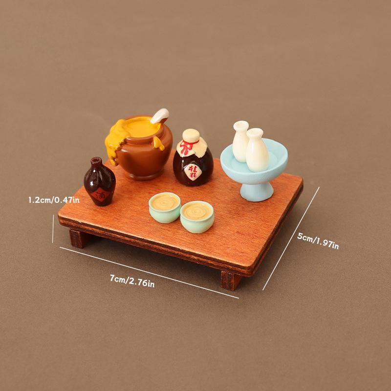 1 Set 1/6 1/12 Puppenhaus Miniatur Essen Und Spiel Simulation Niedriger Tisch Quadratischer Tisch Weinkrug Weinschale Sake Modell
