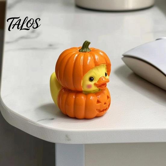 Small Healing Handicrafts Halloween Pumpkin Duck Ornament, Resin Stacked Yellow Decorative Table Centerpiece Figurines, Cute Mini Desktop Decor