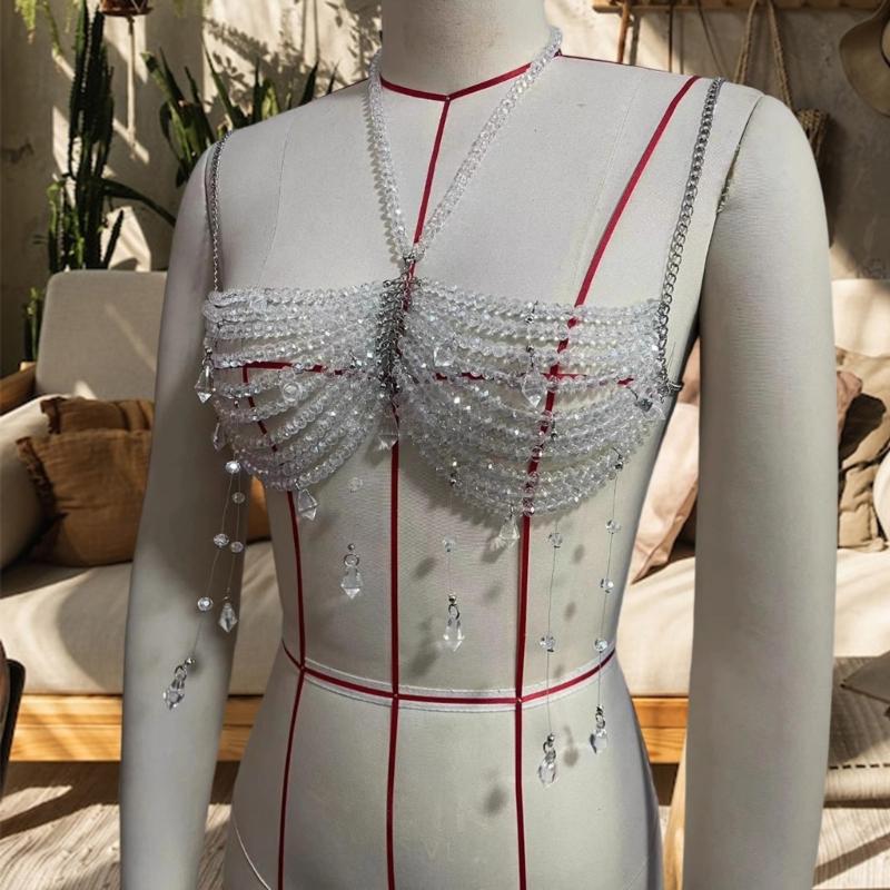 Fashion Bikini Chains Beach Body Chains Bra Beaded Chest Chain Body Accessories Jewelry for Raves Party Beach Clubwear