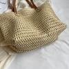 Woven Straw Tote Bag with Leather Handles Large Capacity Summer Beach Bag Women's Casual Handbag Everyday Use