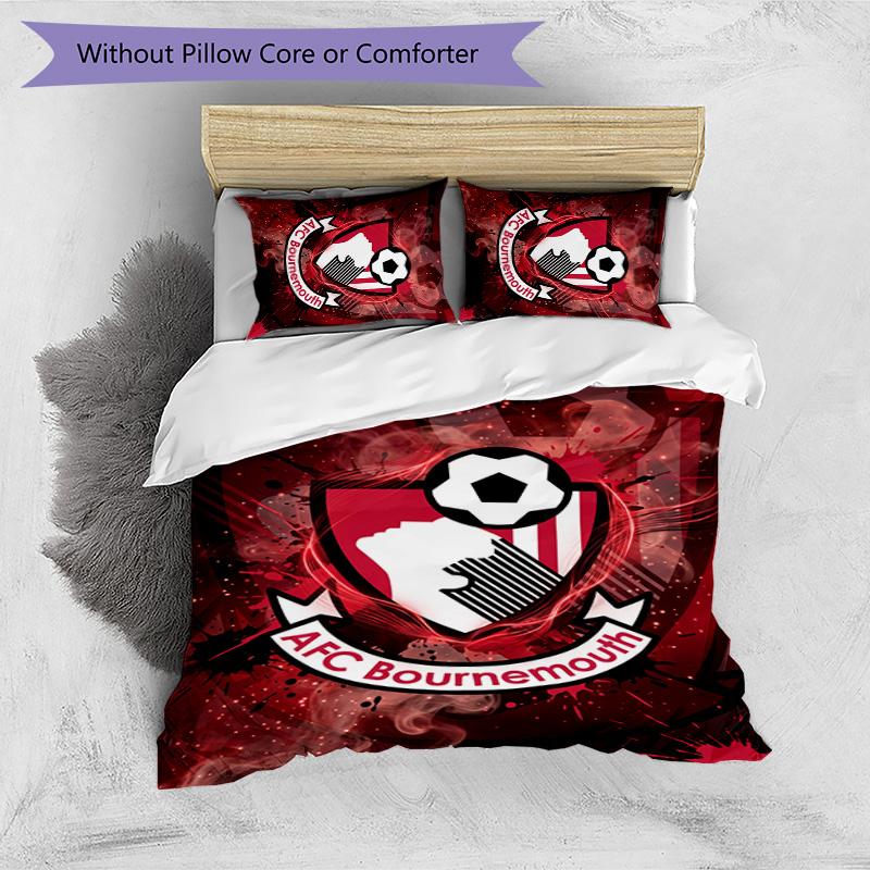Bournemouth Fußball Bedrucktes 3-teiliges Bettwäscheset, Bequemes Hautfreundliches Schlafzimmer Bettbezug-Set