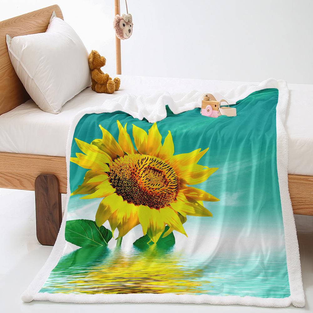 Sunflower Pastoral 2D Digital Printing Lamb Fleece Blanket Thickened Crystal Fleece Blanket