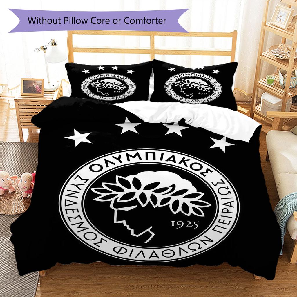 Juego de Colcha con Logo del Olympiacos Funda de Colcha Funda de Almohada Decoración del Hogar Regalo de Cumpleaños (1 * funda nórdica + 2 * fundas de almohada, sin núcleo)