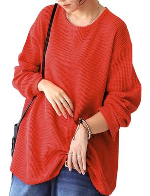 Top de Gofre Edición Especial Antiqua, Manga Larga Cuello Redondo para Mujer, ZA-00262, Tallas Grandes (L-XXL), Talla 17, Terracota