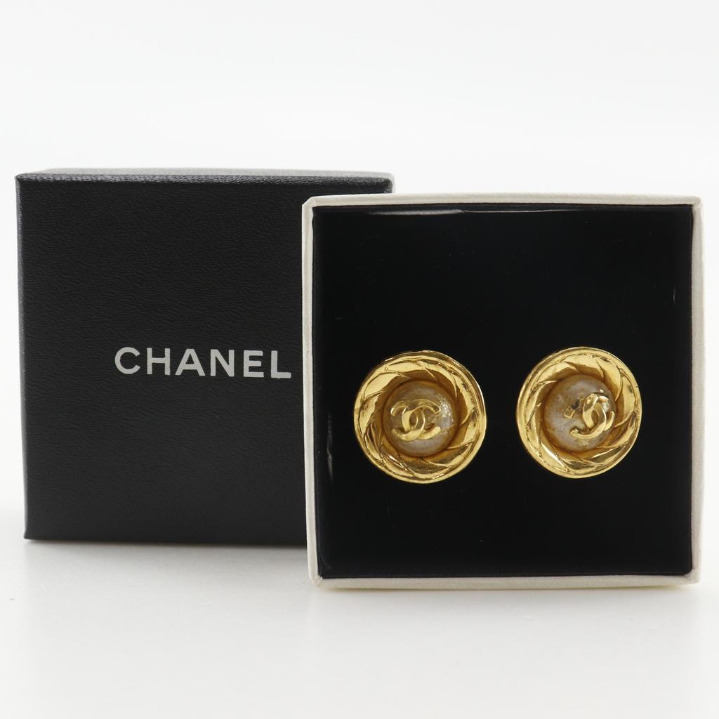 CHANEL COCO Mark Earring vintage Plated Gold/Fake pearl 15.0g Women Used