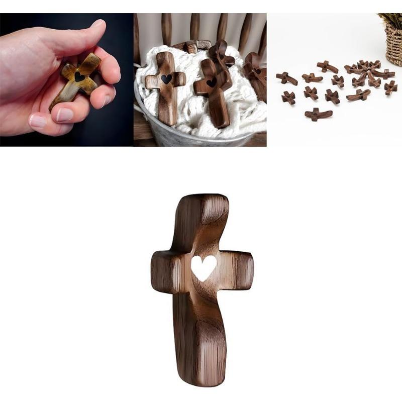 Handcrafted Wooden Cross My Heart, Wooden Cross Fidget, Wood Pocket Cross, Pocket Crosses In Bulk, Handheld Wooden Cross, Stress Relief Pocket Cross