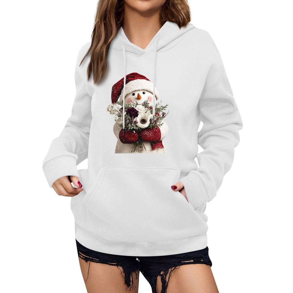Women's Winter Christmas Printed Pullover Hooded Sweatshirt Fleece Long Sleeve Sweatshirt