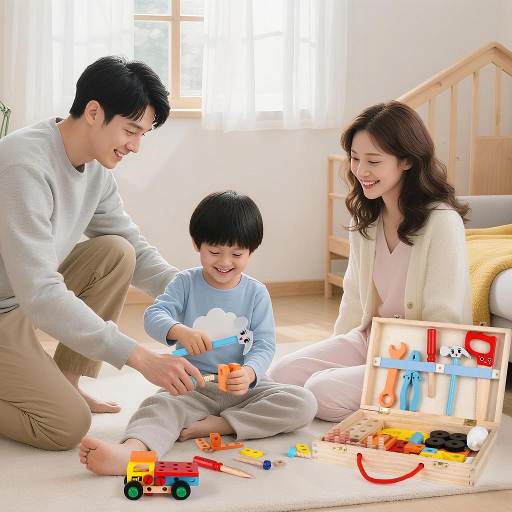 Montessori Wooden Building Toy with Construction Ages and Perfect as a Birthday Gift for Boys and Includes Storage Box Tools, 3, 4, 5, 6, 7, 8, Girls,