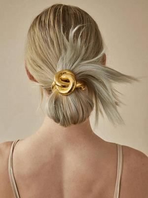 1 Stück Elegante goldene geometrische Haarspange aus Metall, Y2k Süßer Damen Luxus Stil Pferdeschwanzhalter, Schlichtes schickes Haarband Accessoire Haarschmuck