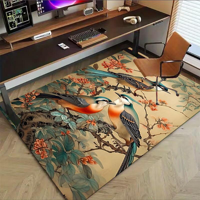 1pc Birds Flowers Carpet Anti Slip Polyester Floor Mat for office.Bedroom