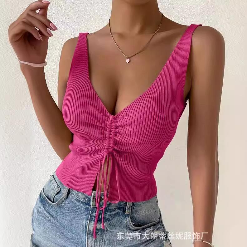Summer European American Sexy Fashion Drawstring American Spice Girl Versatile Drawstring Slimming Design Suspender Vest Top