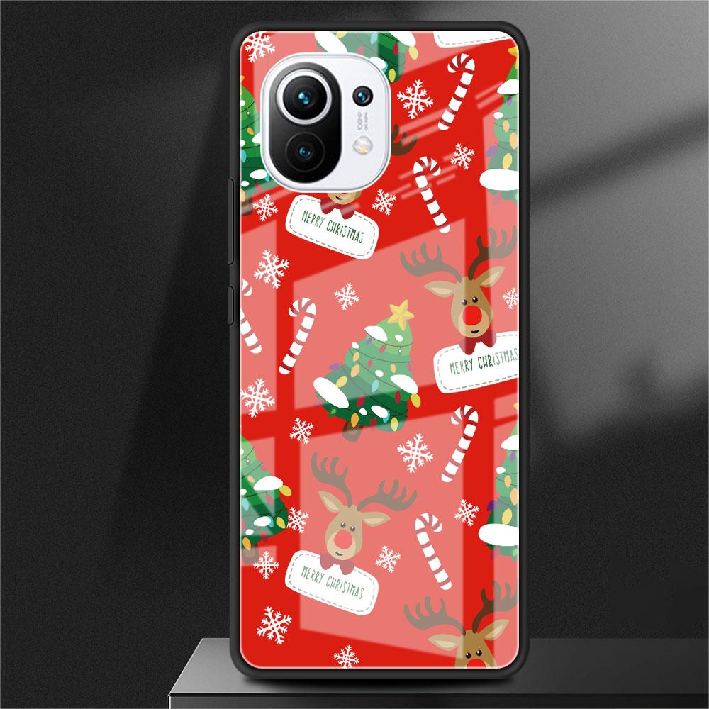 Glass Case For Xiaomi Poco X3 NFC 11 Lite 11T F3 M3 For Redmi Note 11 10 9 8 Pro 10S 9S 9A 9C Phone Cover  Snow Merry Christmas