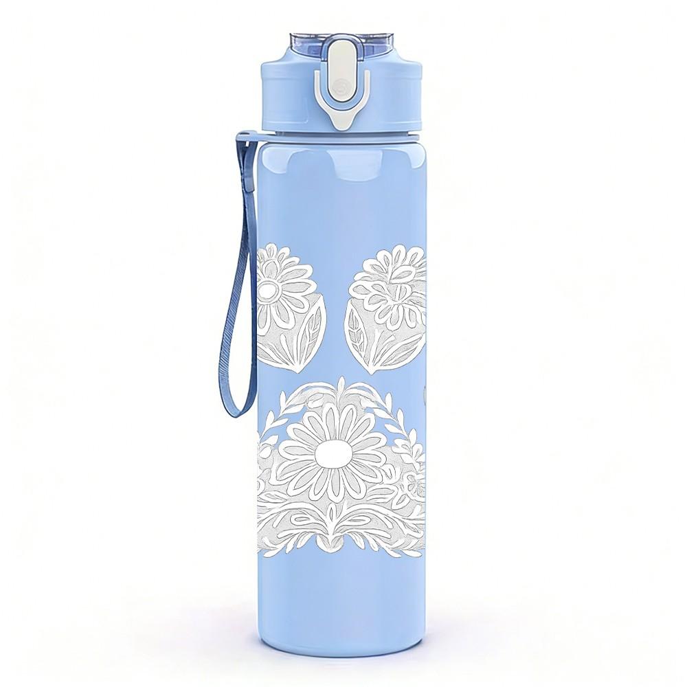 1PC Simple Animal Paw Print Art 750ml Color Plastic Sports Water Bottle Leakproof Flip Straw Lid Suitable for Sports Office Home Use