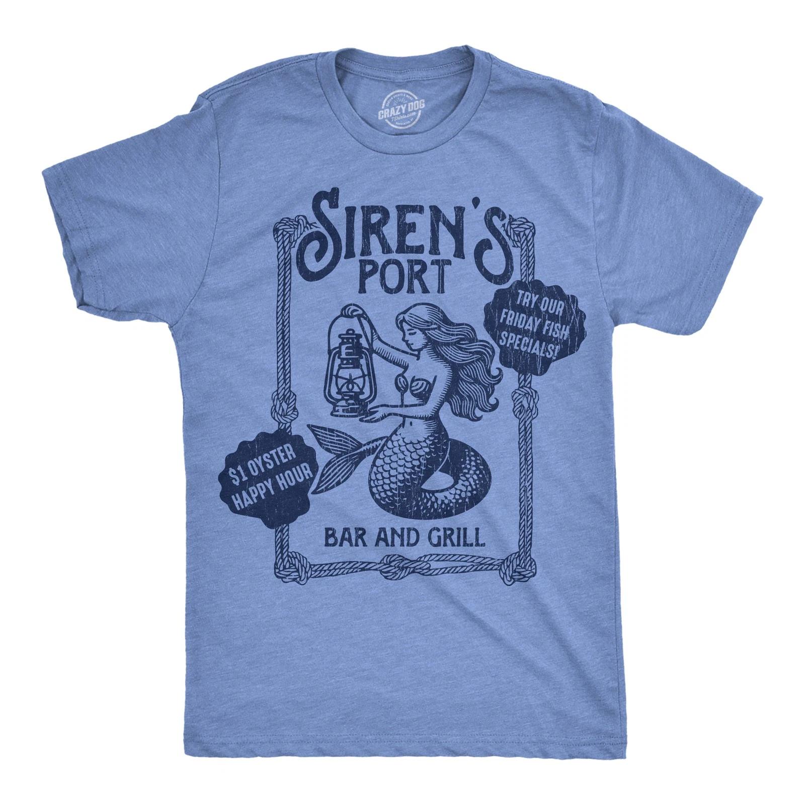 Mens Funny T Shirts Sirens Port Bar and Grill Sarcastic Mermaid Graphic Novelty XXXXL