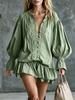 European and American new V-neck lantern sleeve ruffle edge dress women's long-sleeved casual vacation style solid color dress
