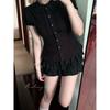 Elegant Fitted Top Black Short Sleeve Blouse Daily Fashion Wear For Women