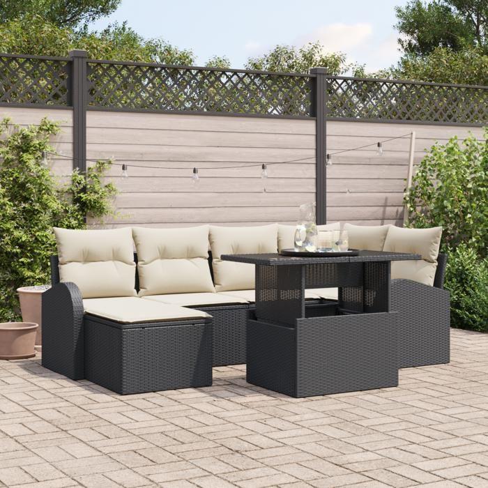 VidaXL Ensemble de canapé de jardin 7 pièces avec coussins noir poly rattan 3348673