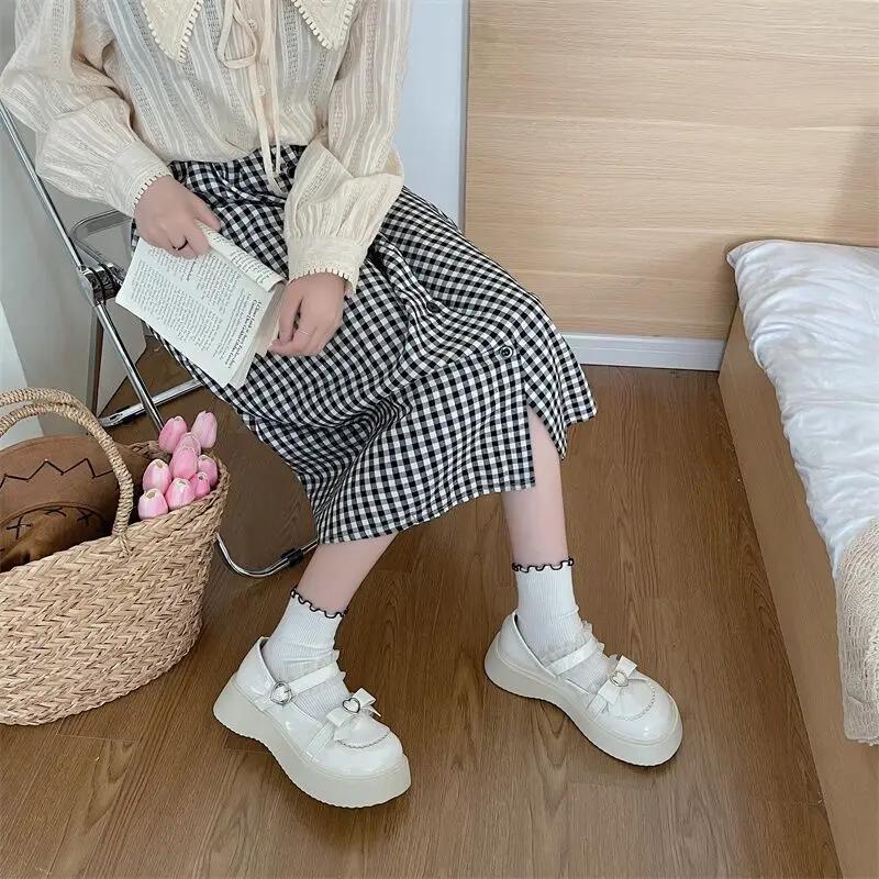 Gothic Kawaii Japanese Style Lolita Platform Round Toe with Medium Heels Bow Mary Jane Shoes for Women Woman Pumps Cute Lastest