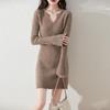 Women Sweater Dress 100% Wool V-neck Knit Long Pullover Winter Jumpers Wool Long Dress Female