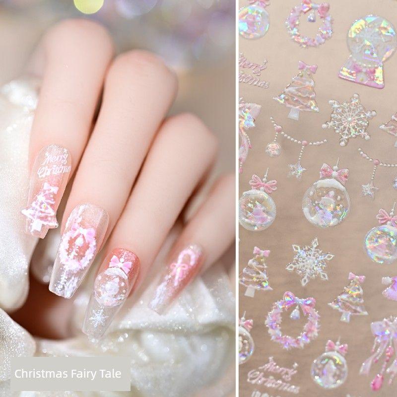 

New Year Colorful Snowflake Fall and Winter Cute Nail Stickers Christmas Fairy Pink Shell Light