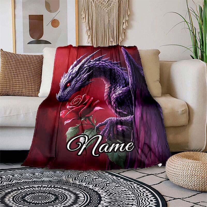 Purple Dragon Flower Customize Your Name Blanket Used For Chair Office Sofa Bed Camping Soft And Warm Giving Friends And Relatives Birthday Graduation