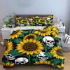 "Sunflower and Skull Art Design" Exquisite Three-piece Bedding Set Gift for Kids and Adults