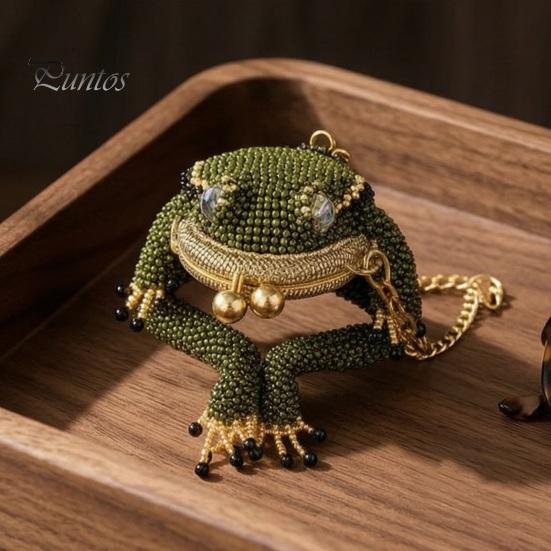Cute Animal Shape Keychain Frog Coin Purse DIY Kit, Beaded Toad Craft Kiss Lock Mini Wallet Pouch, Handmade for Women Girls Handcrafted Kit