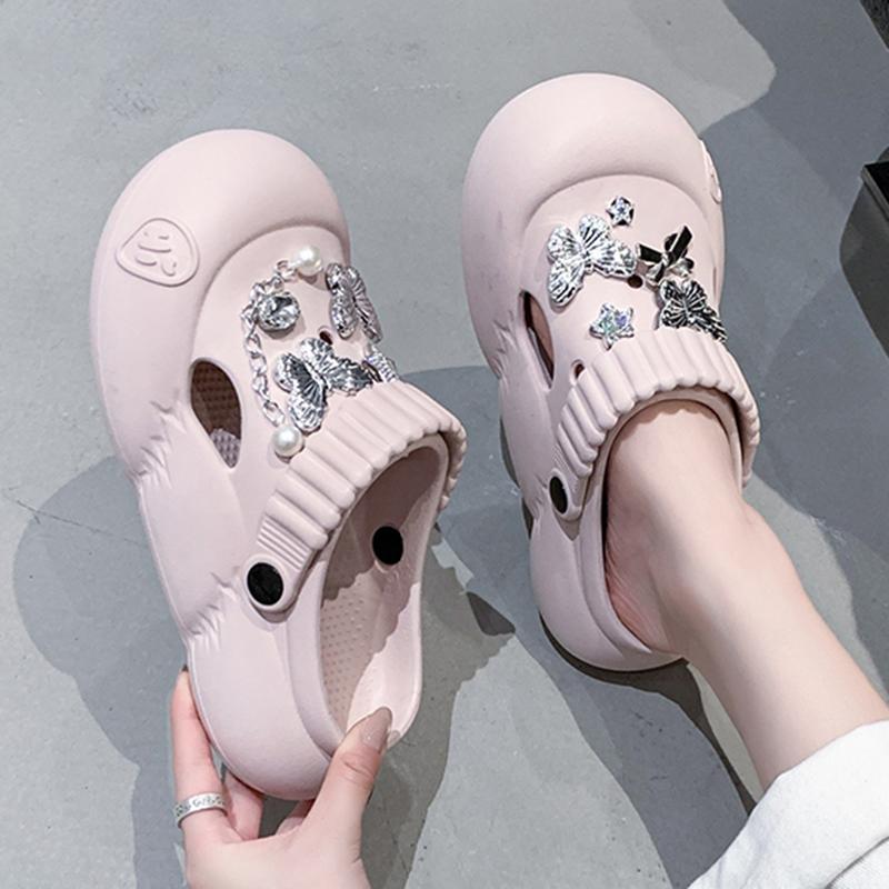 Fashion Rhinestone Butterfly Platform Slippers Women 2025 Summer Thick Sole Eva Clogs Garden Shoes Woman Non Slip Beach Sandals