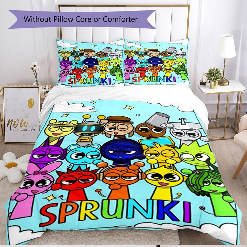3pcs Duvet Cover Set (1*Duvet Cover + 2*Pillowcase, Without Core), Sprunki Game Print Soft All‑Season Bedding Set, Home Bedroom Decor Gift