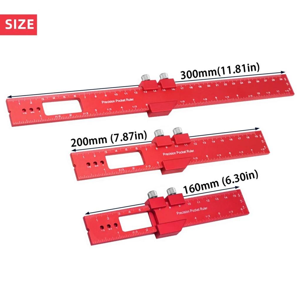 T-Type Scribing Ruler High Precision Pocket Ruler Inch and Metric Metal Slide Ruler Aluminum Alloy Woodworking