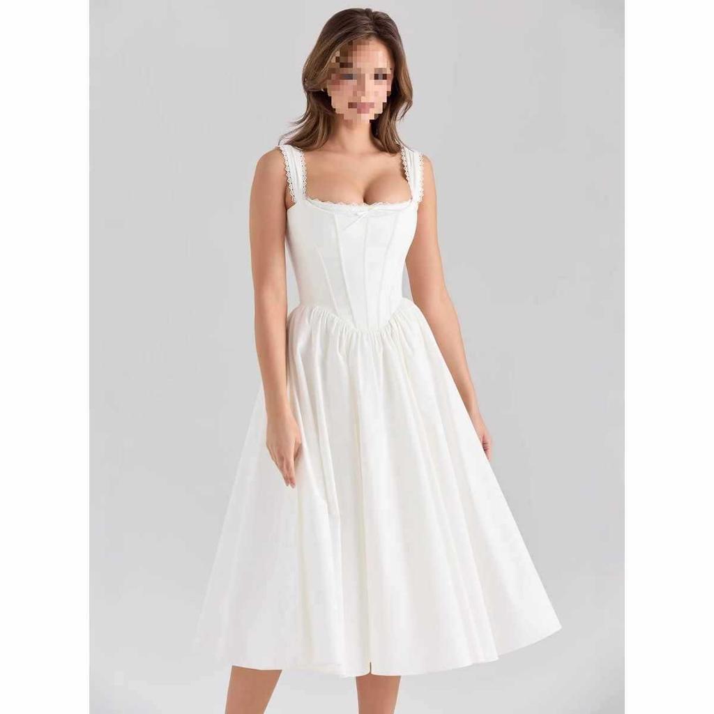 European-American Style Slim White Summer Dress