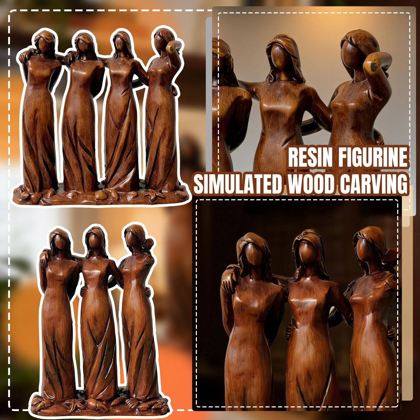 Imitation Wood-carved Resin Figurine Of Four Sisters, Heart-shaped Resin Crafts, Decorations For Home And Garden.
