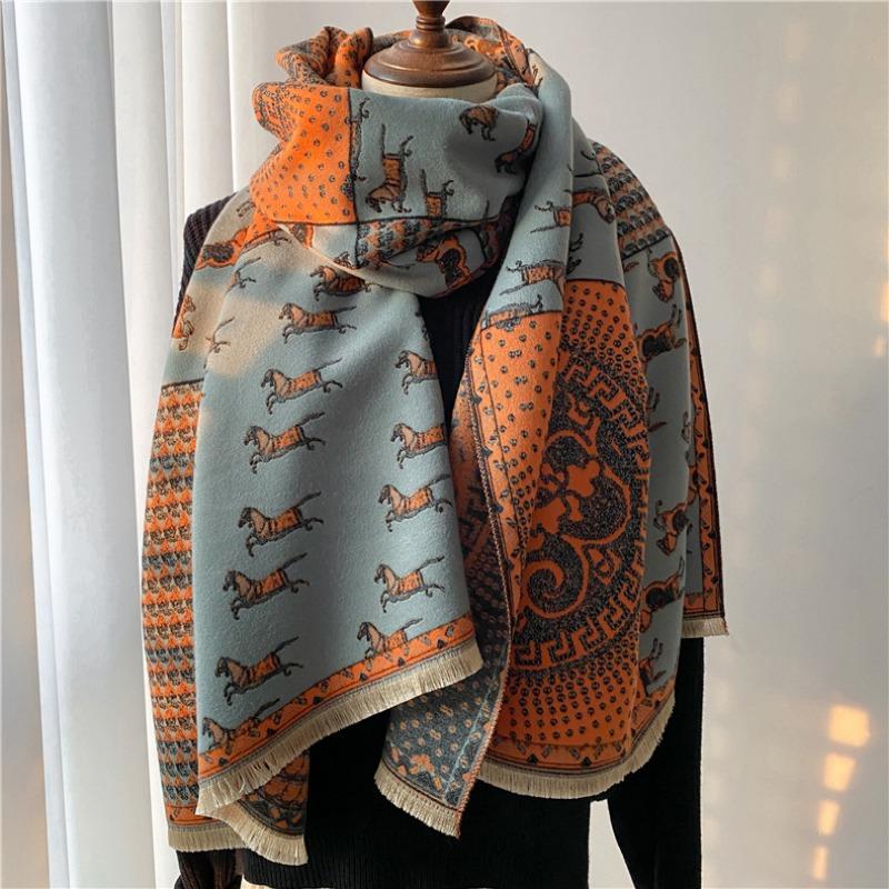 

0G autumn and winter new carriage warm wool scarf women s winter double-sided imitation cashmere thickened scarf air conditioner shawl 180x65cm