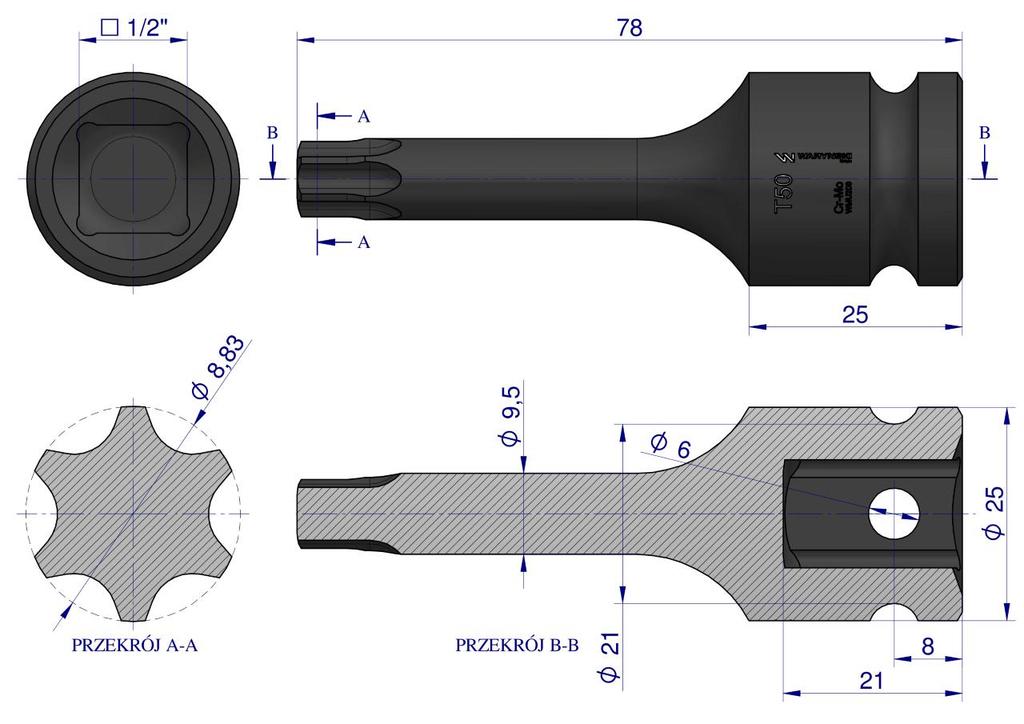Nasadka Udarowa 1/2" Gwiazdkowa Star T50 Waryński