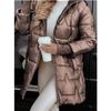 Womens Mid-Length Hooded Cotton Puffer Jacket 3-Zipper Casual Winter Coat Work