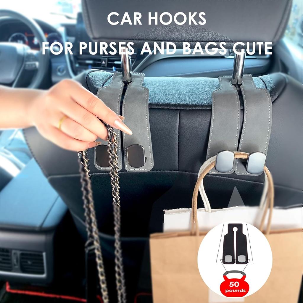 Purse Hook For Car, Thickened Leather Sturdy Metal Car Hooks For Purses And Bags Cute - Headrest Hook For Car, Car Seat Back Storage Hook, Purse