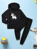 Girls Warm Thickened Fleece Comfy Cartoon Pattern Print Long Sleeve Hoodie Pullover Sweatshirts&Pants 2Pcs Sports Suit Outfits Kids Trendy Clothes Set