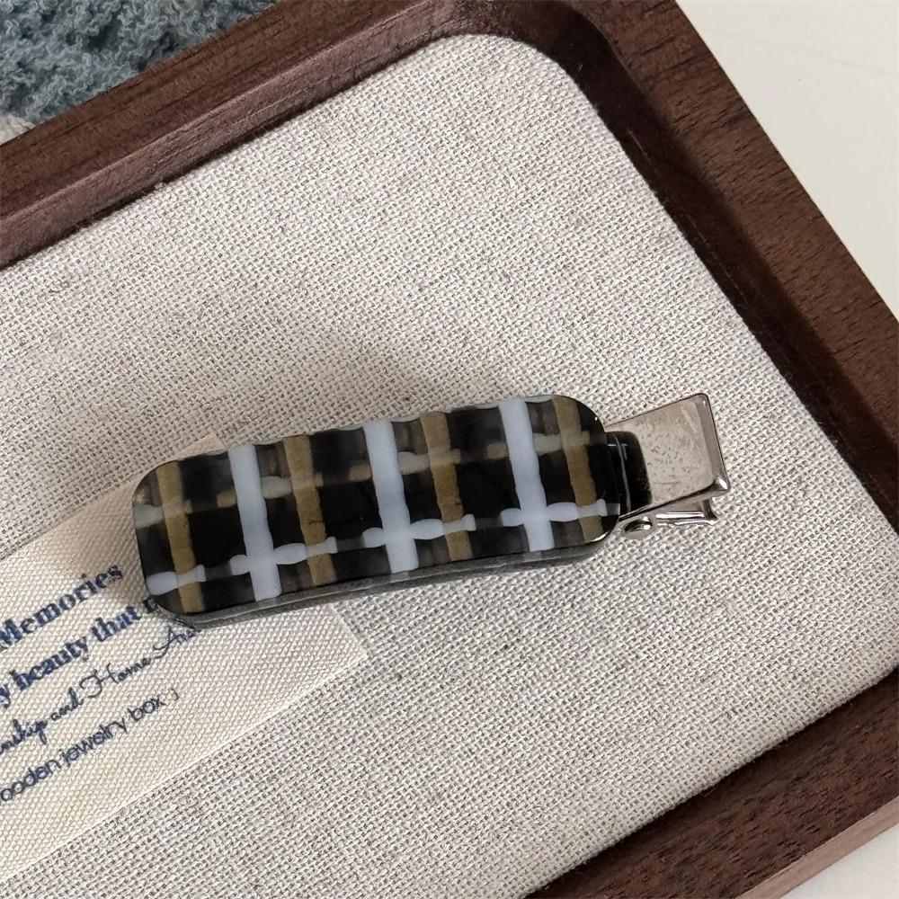 Fashion Acetate Checkered Hair Side Clips Broken Hair Bangs Clips Women Girls Sweet Cute Side Clips Elegant Duckbill Clip