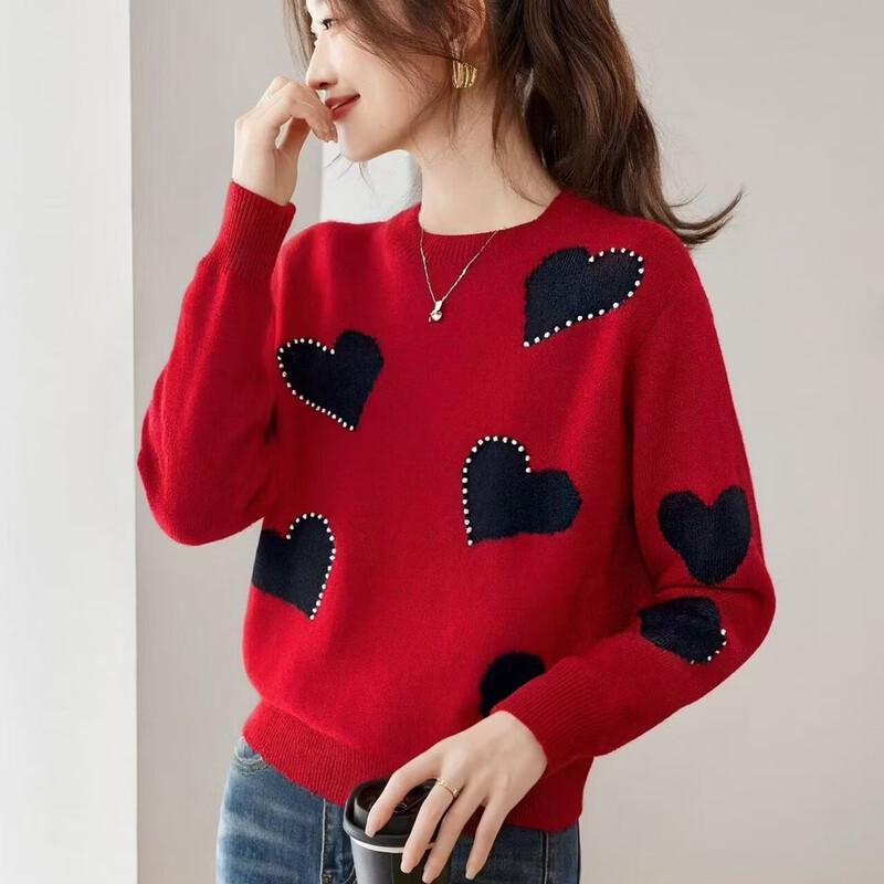 Women's Heart Pattern Knit Pullover Sweater