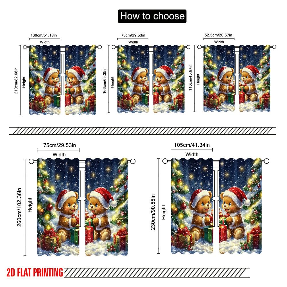 2pcs,2D plane printing Popular Curtains Christmas Bear (2) Versatile Polyester Fabric (without rod) Outdoor Decorations Ldeal