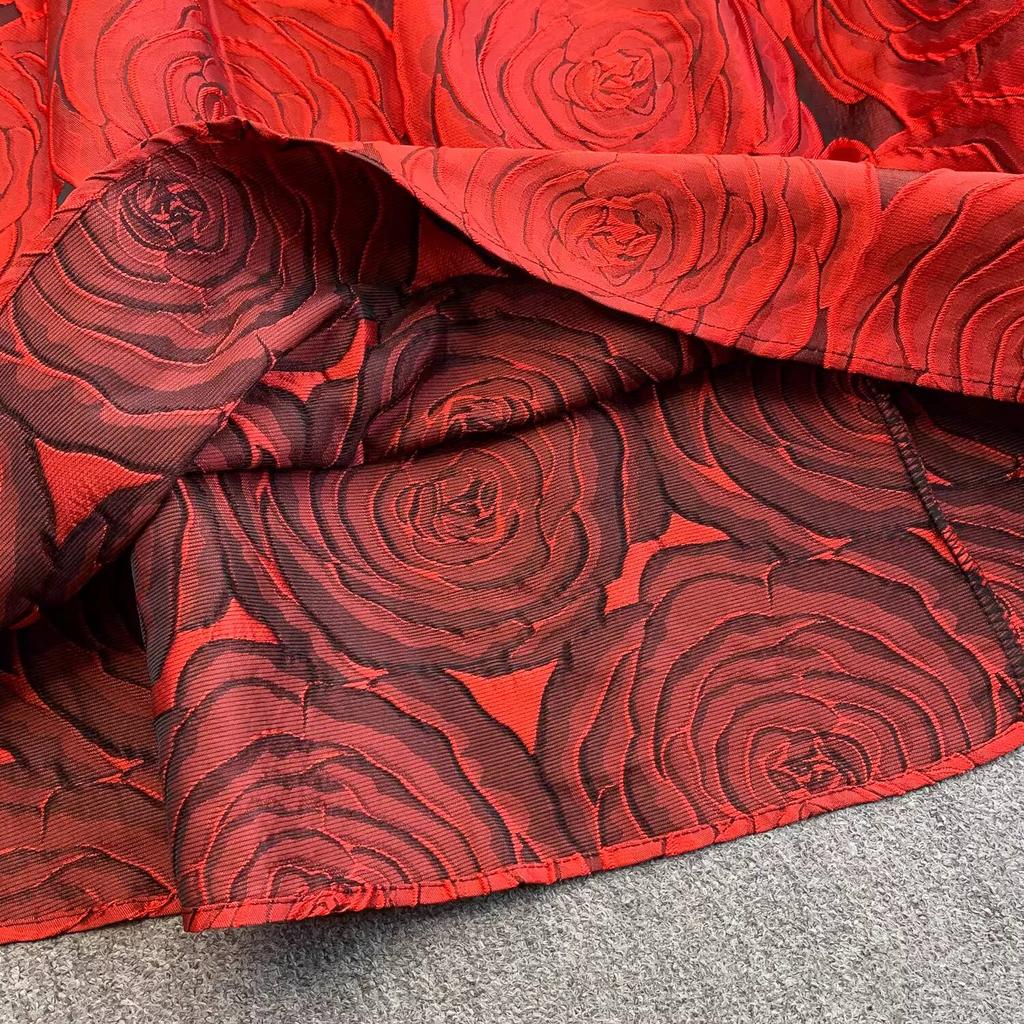 Elegant Women Contrast Color High Waist Evening Dress Beautiful Chic Jacquard Waist-cinching A-line  Spring New Women DRESS