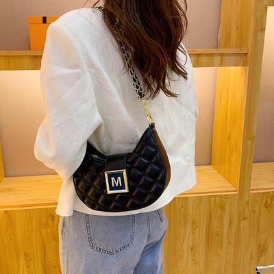 Premium Texture Soft Surface Crescent Bag 2025 New Versatile Embroidery Thread Rhombus Shoulder Bag Underarm Bag Messenger Bag
