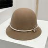 French Style Flower Topper Hat Pearl Woolen Bucket Hat Fashion Fisherman Hat  Famale