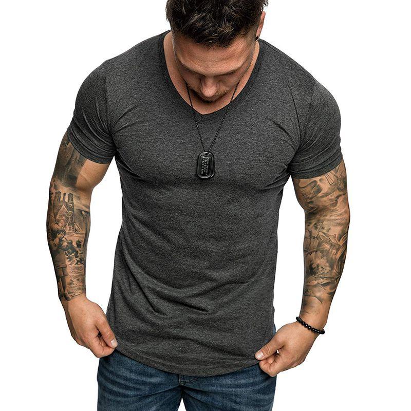 

Модная повседневная мужская футболка с коротким рукавом, облегающая, для бодибилдинга, топы L темно-серого