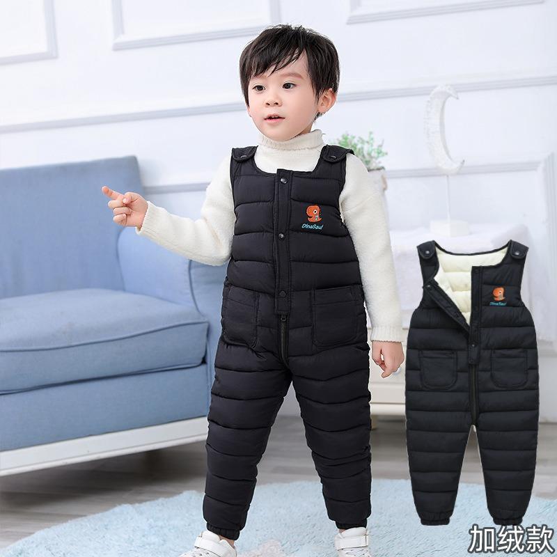 Baby Kinder Verdickte Fleece Latzhose Offener Schritt Winter Baumwolle Gepolsterte Hose Für Jungen Mädchen