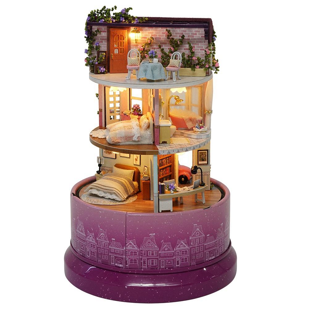 Creative House Model with Rotate Music Box Dust Cover LED Light(Home)