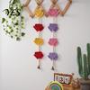 Bohemian Wandkunst Geflochtene Dreiecke Wandteppich mit Glocke, Hängender Geometrischer Wandteppich, Geknotetes Seil Handgewebte Wimpelkette Holzperlen für Zuhause Kinderzimmer