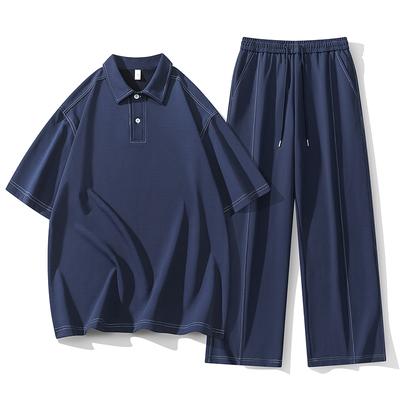Set Casual Semplice da Uomo Taglie Forti a Maniche Corte, Due Pezzi Larghi